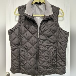 Jane Ashley Quilted Puffer Vest in Dark Gray with Light Gray Collar #0683